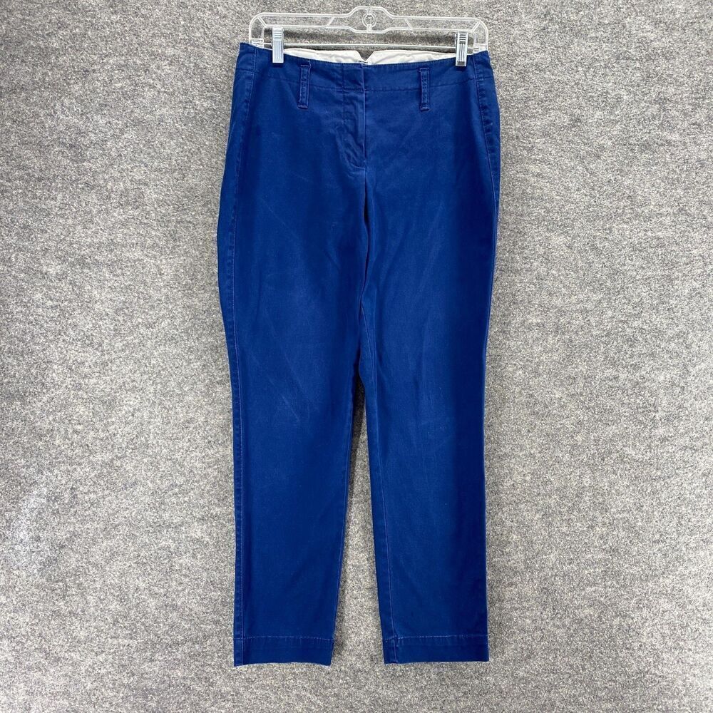 Lands' End Pants Women 4 Blue Mid Rise Flat Front Straight Fit 2 Chino Casual